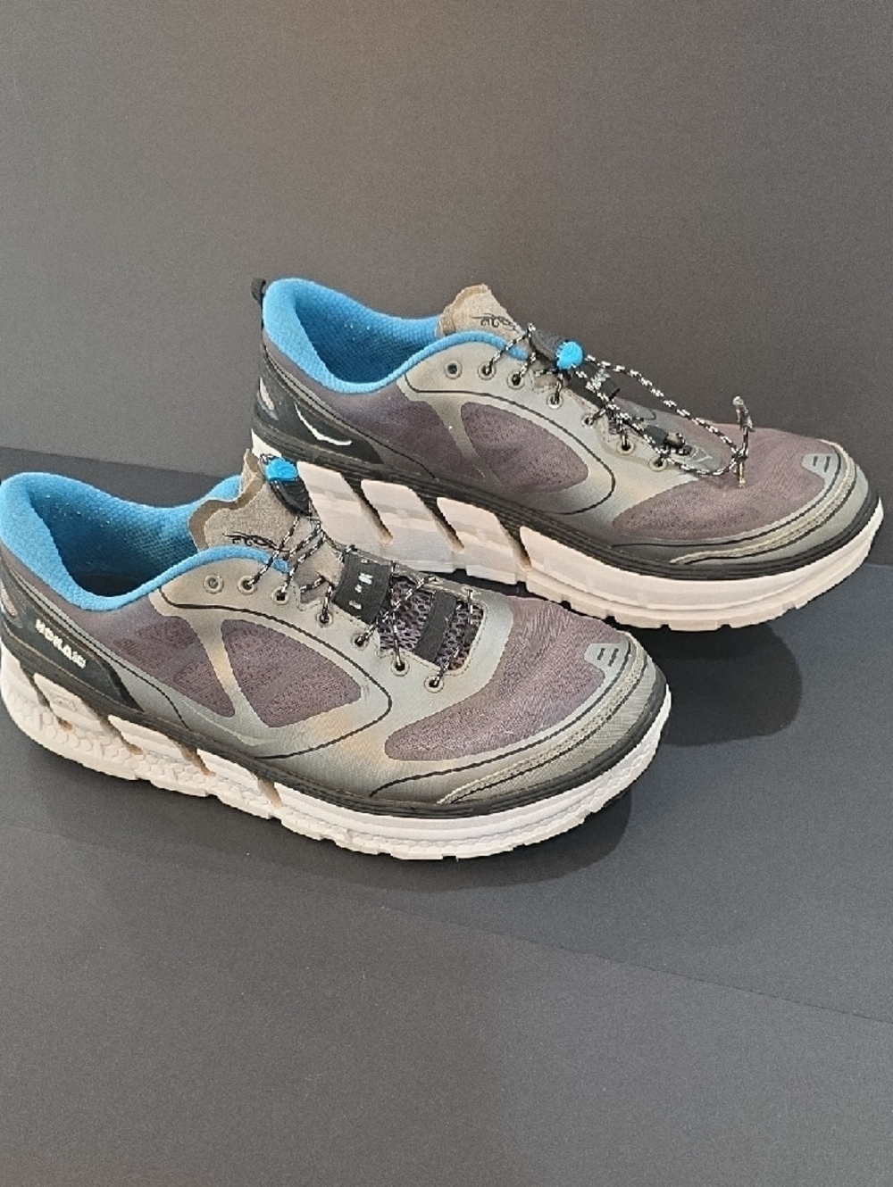 Hoka Conquest Mens Gray and Blue Athletic Running Shoes Size 13 - Picture 2 of 8